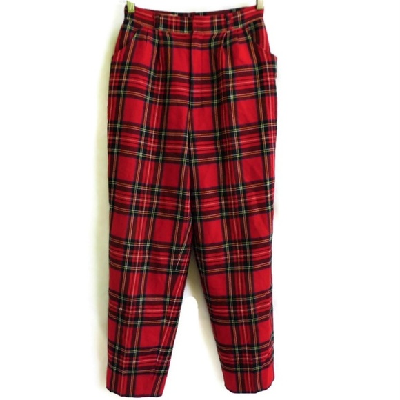 24x26 Ricardo Lenzi Pants Lined JaPaN Tartan Red Plaid Zip Fly Pleated Pockets 6 - Picture 2 of 7